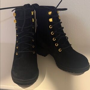 Cole Haan Black Moto Boots with Gold Accents
